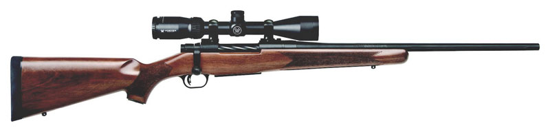 Mossberg 27940 Patriot 308 Win Caliber with 5+1 Capacity, 22" Fluted Barrel, Matte Blued Metal Finish & Walnut Stock Right Hand (Full Size) Includes Vortex Crossfire II 3-9x40mm Scope