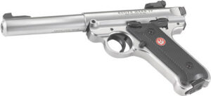 Ruger 40103 Mark IV Target 22 LR 10+1 5.50" Satin Stainless Bull Barrel, Satin Stainless Steel Slide, Stainless Steel Frame Drilled & Tapped Receiver, Black Checkered Polymer Grip, Right Hand