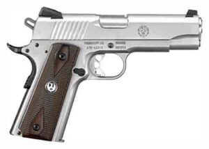Ruger 6702 SR1911 Commander-Style 45 ACP 7+1 4.25" Stainless Steel Barrel, Serrated Stainless Steel Slide, Stainless Steel Frame w/Beavertail, Hardwood Grip