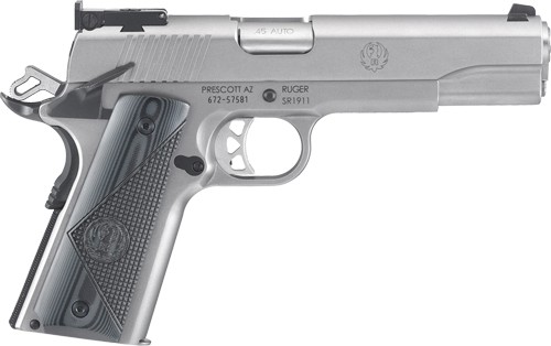 Ruger 6736 SR1911 Target 45 ACP 8+1 5" Stainless Steel Barrel, Low-Glare Serrated Stainless Steel Slide, Stainless Steel Frame w/Beavertail, Deluxe Checkered G10 Grip, Right Hand