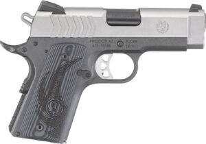 Ruger 6758 SR1911 Officer-Style 9mm Luger 7+1 3.60" Black Steel Barrel, Serrated Stainless Steel Slide, Tungsten Gray Cerakote Aluminum Frame w/Beavertail, Deluxe Checkered G10 Grip