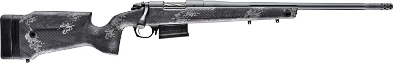 Bergara Rifles B14SM759 B-14 Crest 6.5 PRC 3+1 20" Fluted/Threaded, Sniper Gray Cerakote Barrel/Rec, Monte Carlo Carbon Fiber Stock with Black & Gray Splatter, Omni Muzzle Brake