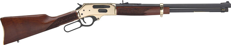 Henry H02435 Side Gate Full Size 35 Rem 5+1 20" Blued Steel Barrel, Brass Polished Drilled & Tapped Brass Receiver, American Walnut Fixed Stock, Right Hand