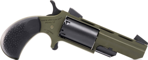 North American Arms TGHMB Green Huntsman 22 WMR 5 Shot 2" OD Green Cerakote Heavy Vent Rib Barrel, OD Green Cerakote Steel Frame, Matte Black Cylinder, Black Cobblestone Rubber Grip, Exposed Hammer