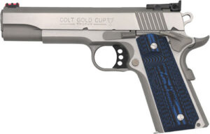 Colt Mfg O5070GCL Gold Cup Lite 45 ACP 8+1 5" Stainless National Match Barrel, Stainless Steel Serrated Slide, Stainless Steel Frame w/Beavertail, Blue Scalloped G10 Grip, Ambidextrous