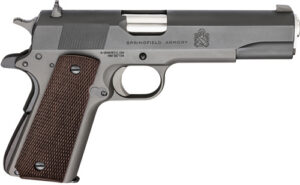 Springfield Armory PBD9108L 1911 Mil-Spec Defender Legacy 45 ACP 7+1 5" Satin Stainless Match Grade Barrel, Black Parkerized Serrated Carbon Steel Slide & Frame w/Beavertail, Checkered Wood Grip
