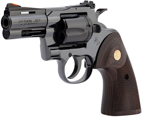 Colt Mfg PYTHONBP3WTS Python 357 Mag/38 Special 6 Shot 3" Blued Carbon Steel Vent Rib Barrel, Cylinder & Frame, Wood Grip, Exposed Hammer