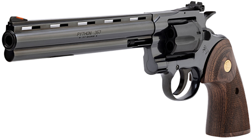 Colt Mfg PYTHONBP8WTS Python 357 Mag/38 Special 6 Shot 8" Blued Carbon Steel Vent Rib Barrel, Cylinder & Frame, Wood Grip, Exposed Hammer