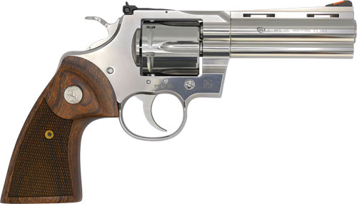 Colt Mfg PYTHONSP4WTS Python 38 Special/357 Mag 6 Shot 4.25" Stainless Vent Recessed Target/Vent Rib Barrel, Cylinder & Frame, Walnut w/Colt Medallion Grip - Image 2