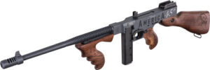 Thompson T1-14-50DC2 1927A-1 Deluxe 45 ACP 16.50" 20+1 (Stick), 50+1 (Drum), Trump Save America Engraved, Sniper Gray/Black Finish, American Walnut Furniture, Compensator