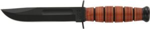 Ka-Bar 1250 Short USMC 5.25" Fixed Clip Point Plain Black 1095 Cro-Van Blade, Brown Leather Handle, Includes Sheath