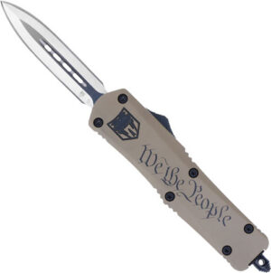 CobraTec Knives MWTPFS3DAGNS We The People Medium 3" OTF Dagger Plain D2 Steel Blade/Tan w/"We The People" Features Glass Breaker Includes Pocket Clip