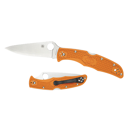 Spyderco C10FPOR Endura 4 Lightweight 3.75" Folding Clip Point Plain VG-10 SS Blade Orange Bi-Directional Texturing FRN Handle Includes Pocket Clip