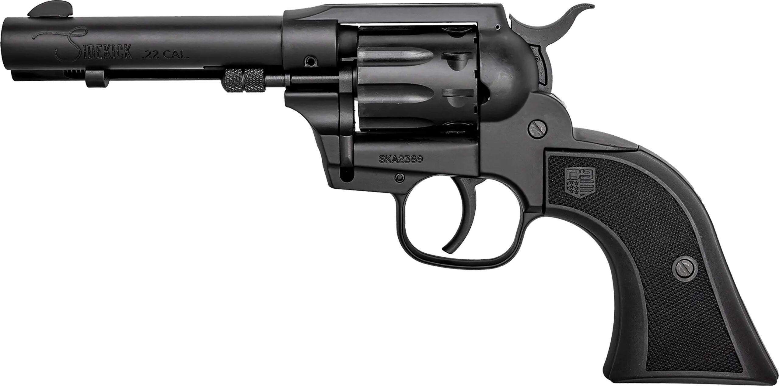 Diamondback DB051CA001 Sidekick 22 LR 9 Shot, 4.50" Black Cerakote Steel Barrel, Black Cerakote Zinc Alloy Frame, Black Cerakote Cylinder, Black Checkered Nylon Grip, Hammer Safety, Exposed Hammer