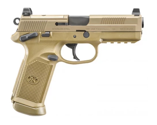 FN 66100223 FNX Tactical 45 ACP 10+1 4.50" Black Steel Barrel, Flat Dark Earth Optic Cut/Serrated Steel Slide & Polymer Frame w/Picatinny Rail, FDE Interchangeable Backstrap Grip, Ambidextrous