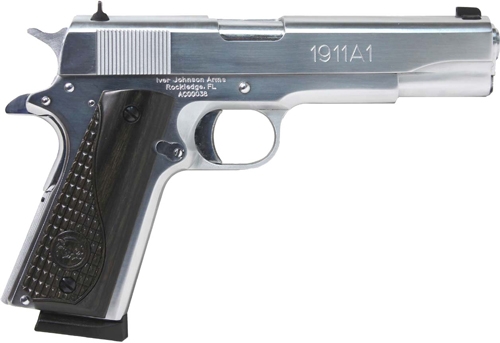 Iver Johnson Arms 1911A138CHRW 1911 A1 Government 70 Series 38 Super 9+1 5" Bright Polish Chrome Serrated Steel Slide & Frame w/Beavertail, Black Dual Textured Diamondwood Grip, Right Hand - Image 2