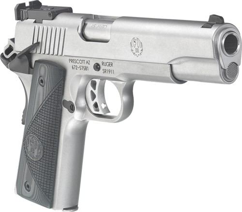 Ruger 6736 SR1911 Target 45 ACP 8+1 5" Stainless Steel Barrel, Low-Glare Serrated Stainless Steel Slide, Stainless Steel Frame w/Beavertail, Deluxe Checkered G10 Grip, Right Hand - Image 2