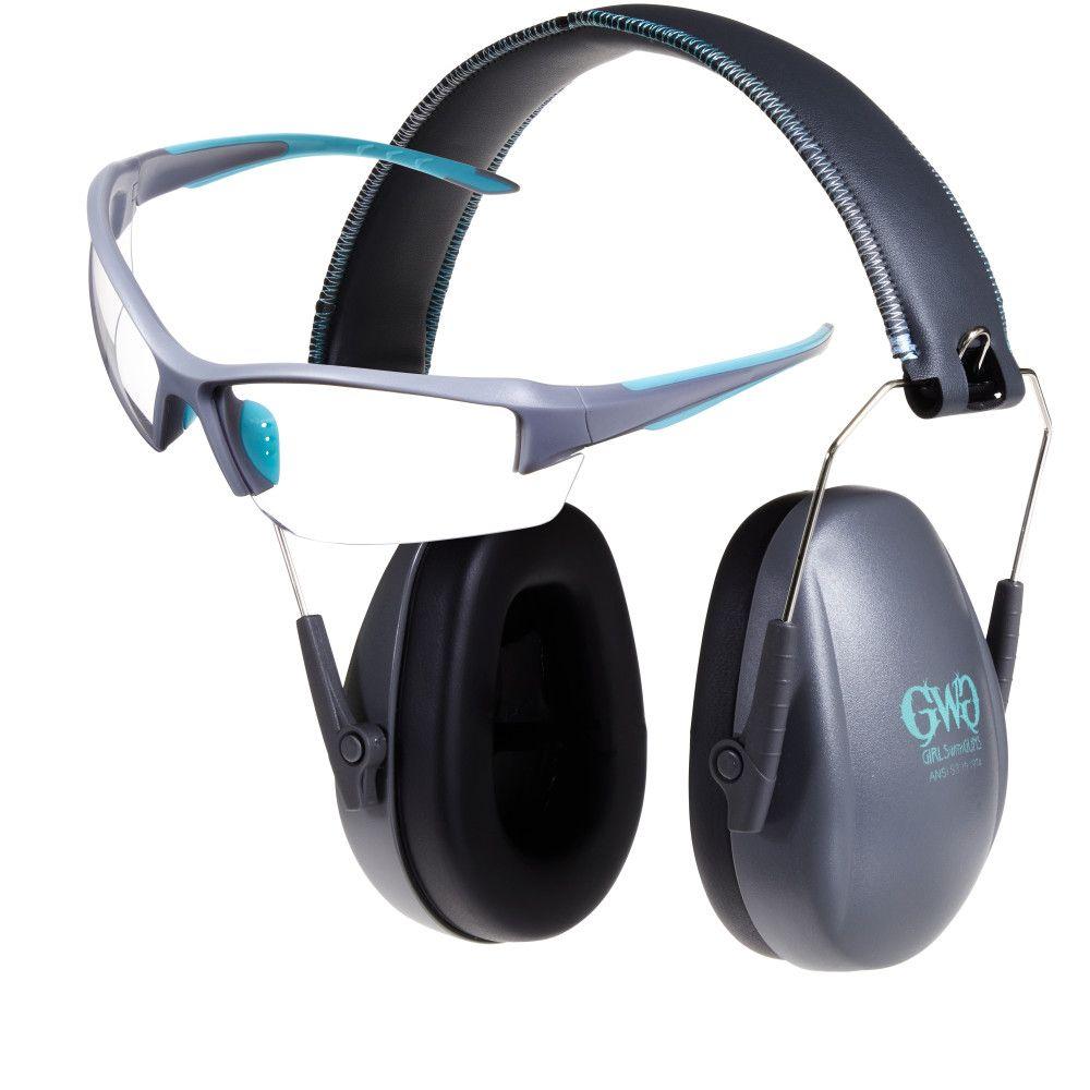 Girls With Guns 2388 Assure Protective Safety Glasses & Muff Combo Women Clear Lens Anti-Scratch Gray Frame