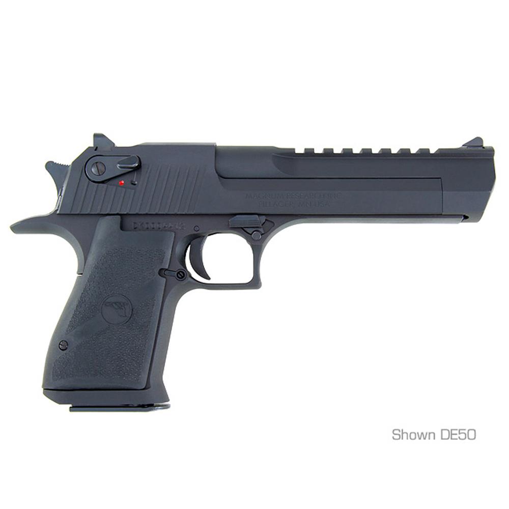 Magnum Research DE44 Desert Eagle Mark XIX 44 Rem Mag Caliber with 6" Picatinny Rail Barrel, 8+1 Capacity, Overall Black Finish Carbon Steel, Beavertail Frame, Serrated Slide & Rubber Grip