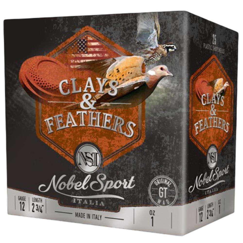 Nobel Sport Clays & Feathers Shotshells 12 Gauge 2-3/4" 1oz 1300 fps #7.5 250/rd Case (10-25/ct Boxes)
