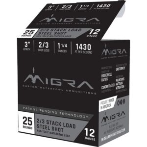 Migra Waterfowl Steel Shot Shot Shells 12 ga 3" 1-1/4 oz #2#3 1430 fps 25/ct