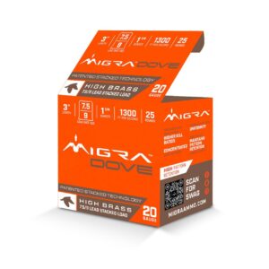 Migra Ultimate Dove Hi-Brass Lead Shotshells 20 Gauge 3" 1-1/4oz #7.5 & 9 Shot 25/ct