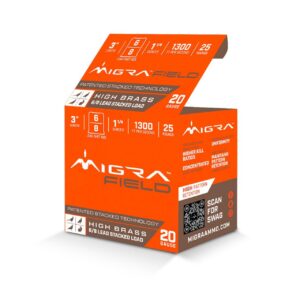 Migra Ultimate Field Hi-Brass Lead Stacked Shotshells 20 Gauge 3" 1-3/8oz 1300 fps #6 & 8 Shot 25/ct
