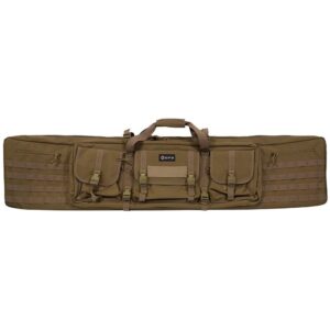 GPS Bags DRC55FDE Double Rifle Case Flat Dark Earth 600D Polyester w/ 2 Padded Pistol Sleeves MOLLE Webbing & Lockable Zippers