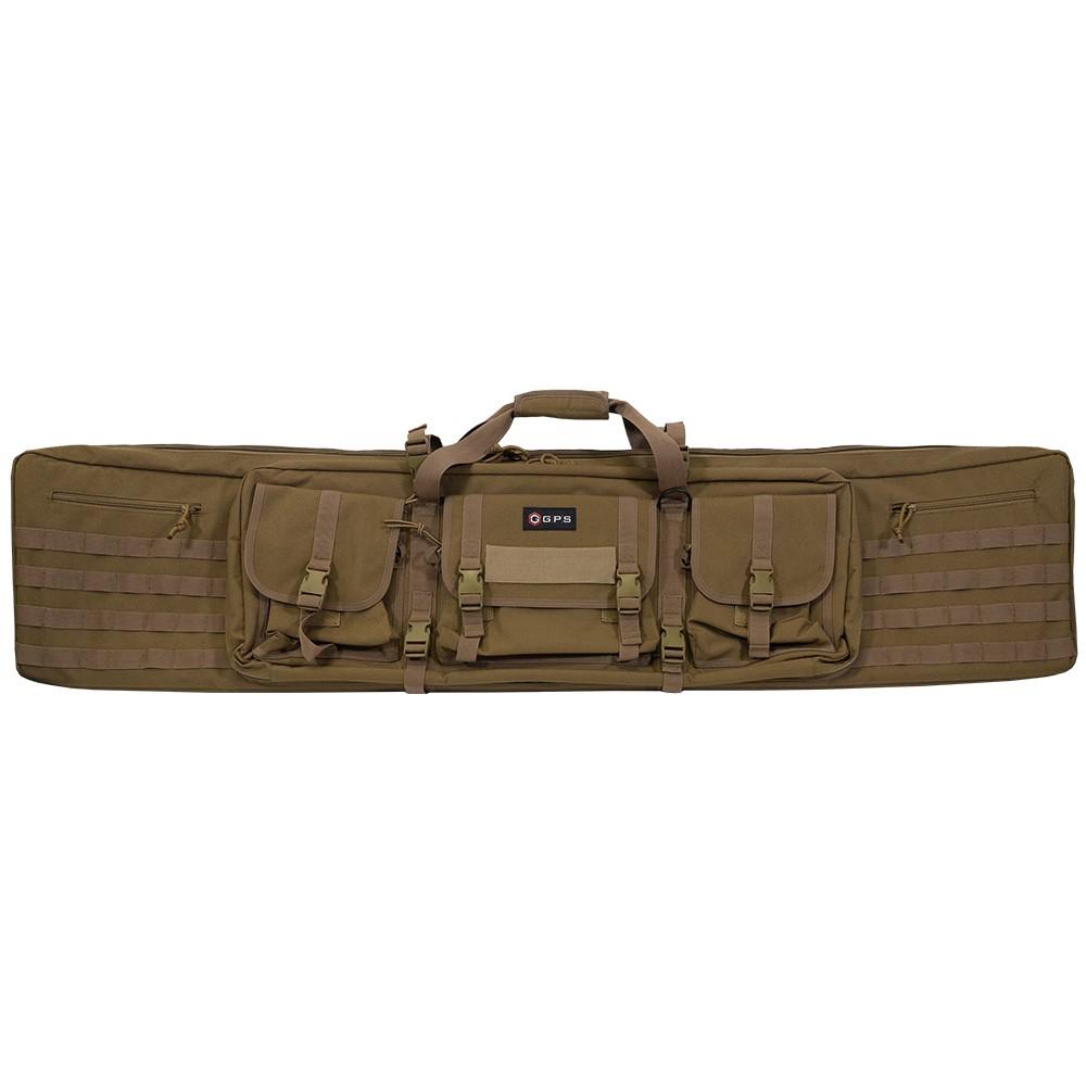 GPS Bags DRC55FDE Double Rifle Case Flat Dark Earth 600D Polyester w/ 2 Padded Pistol Sleeves MOLLE Webbing & Lockable Zippers