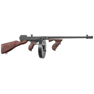 Thompson T1100D 1927A-1 Deluxe Carbine 45 ACP Caliber with 18" Barrel, 20+1 Capacity (Stick), 100+1 Capacity (Drum), Blued Metal Finish, American Walnut Stock Wood Grip Right Hand