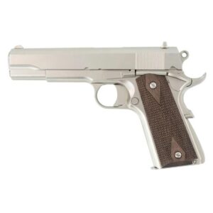 Tisas Arms 10100562 1911 A1 Stakeout 9mm Luger 38 Super 5" Stainless Steel Barrel, Nickel Carbon Steel Serrated Slide & Frame w/Beavertail, Walnut Grip