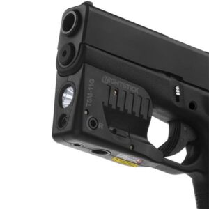Nightstick TSM11G Tactical Weapon-Mounted Light w/Green Laser Black Polymer Compatible w/ Glock 42/43/43X/48, 150 Lumens White LED Bulb/Green Laser, 104 Meters Beam, Trigger Guard Mount