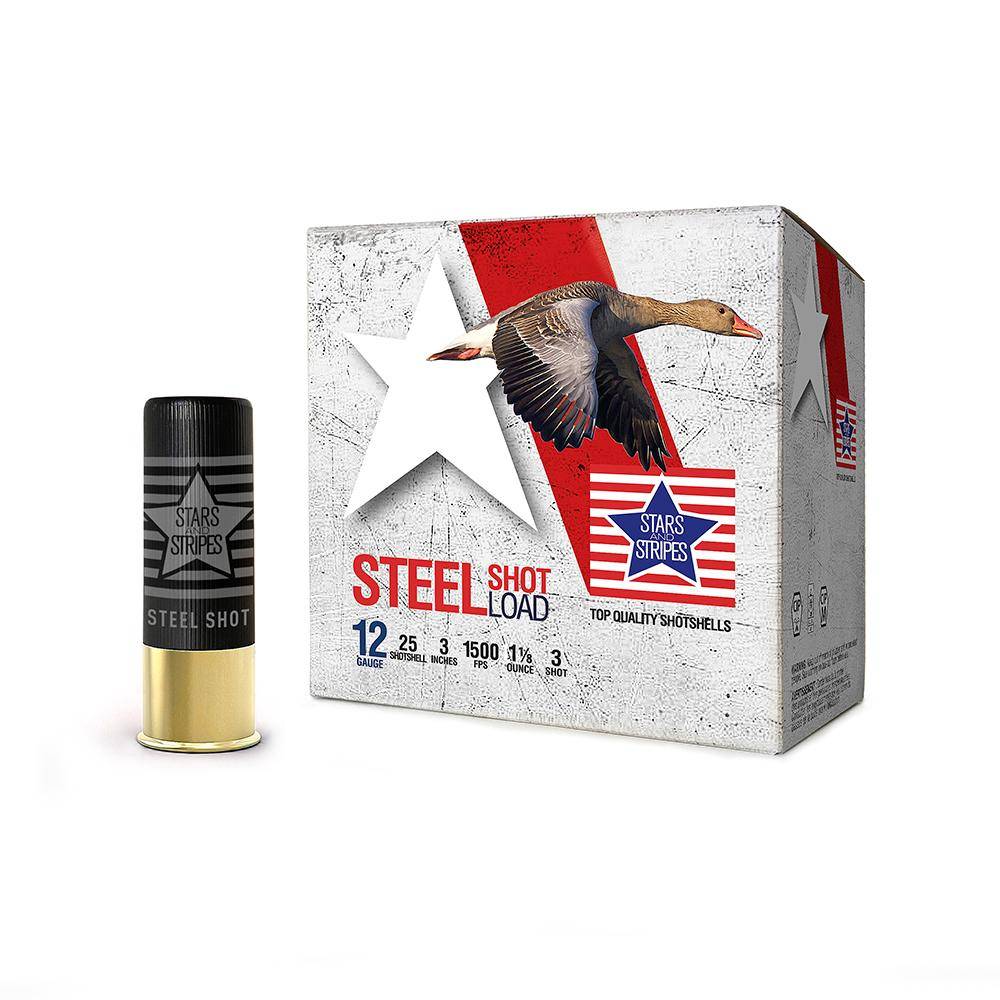 PPU Stars & Stripes Steel Shotshell 12 Gauge 3'' 1-1/8 oz 1500 fps #3 25/ct