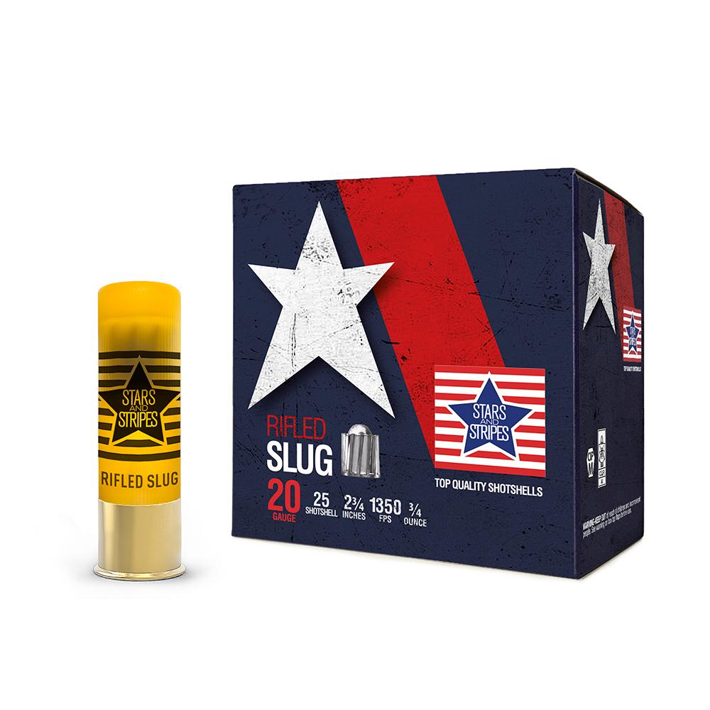 PPU Stars & Stripes Rifled Slug Shotshells 20 Gauge 2-3/4'' 3/4 oz 1350 fps Slug 25/ct
