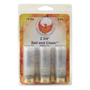 Phoenix Rising Ball & Chain Shotshells 2- 60 Cal Balls Connected with 6'' Cable 12 Gauge 2-3/4" 1200 fps 3/ct