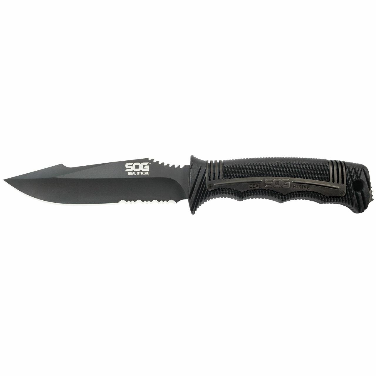 S.O.G SOGSS1003CP Seal Strike 4.90" Fixed Clip Point Part Serrated AUS-8A SS Blade Black Textured GRN/SS Handle Includes Belt Clip/Sheath