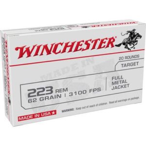 Winchester Ammo W223FMJ62 USA 223Rem 62gr Full Metal Jacket 20 Per Box/50 Case