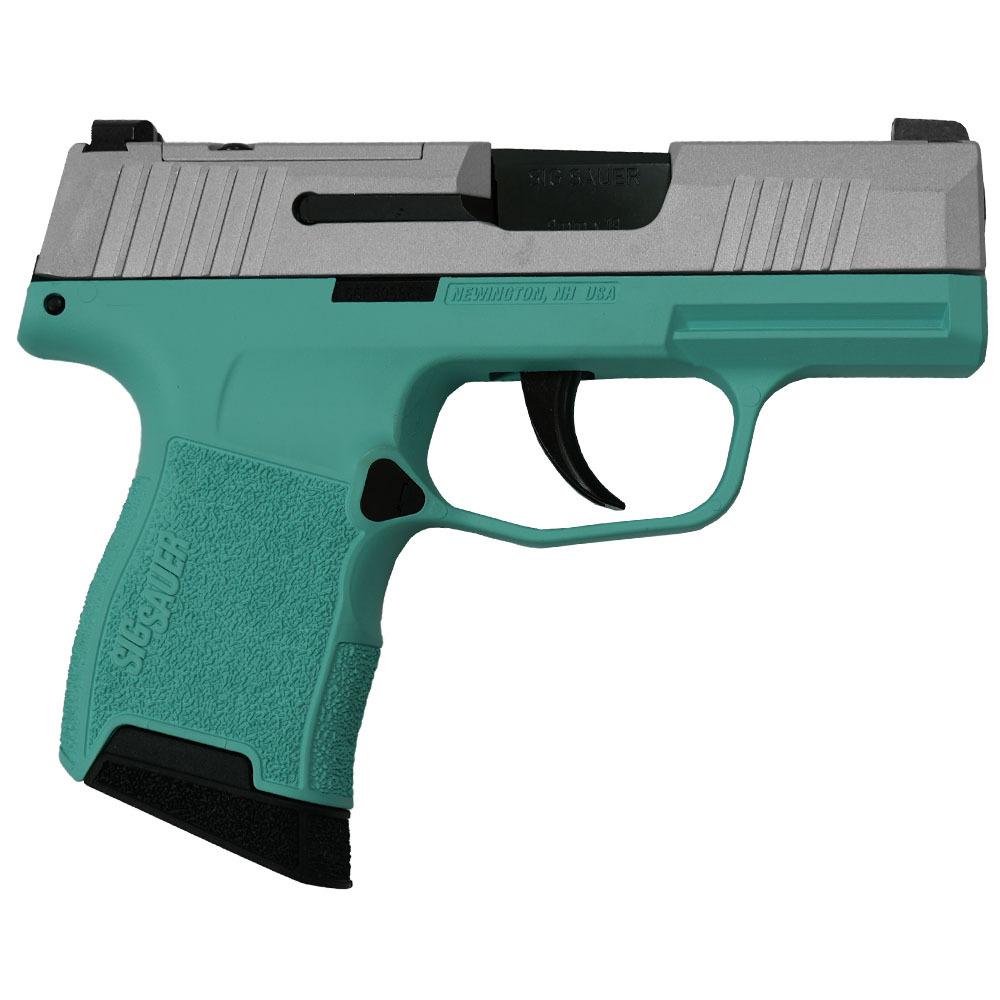 Sig Sauer "Silver Slide/Robin's Egg Blue Frame" P365 Optic Ready Handgun 9mm Luger 10-Round Magazines(2) 3.1" Barrel X-RAY 3 Sights