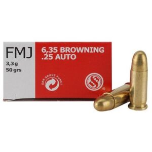 Sellier & Bellot SB25A Handgun 25ACP 50gr Full Metal Jacket 50 Per Box/40 Case