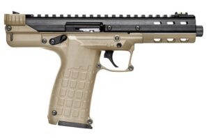 Kel-Tec CP33TAN CP33 22 LR 33+1 5.50" Black Ported/Threaded Barrel, Black Serrated/Optic Ready Slide, Tan Polymer Frame w/Picatinny Rail, Black Polymer Grip Ambidextrous