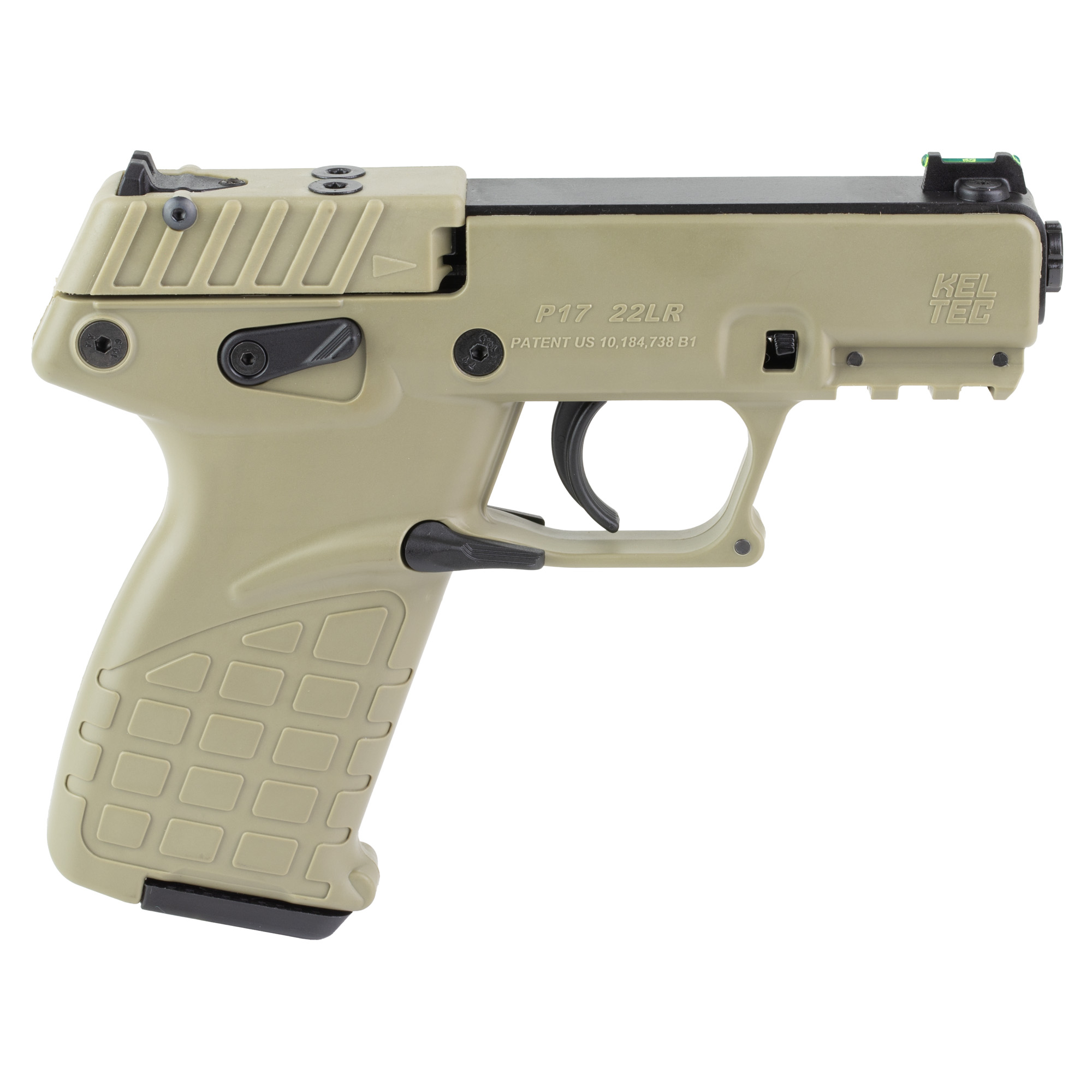 Kel-Tec P17TAN P17 Compact Frame 22 LR 16+1 3.80" Black Steel Threaded Barrel, Tan Serrated Slide, Tan w/Black Controls Polymer Frame w/Picatinny Rail, Textured Grip, Ambidextrous