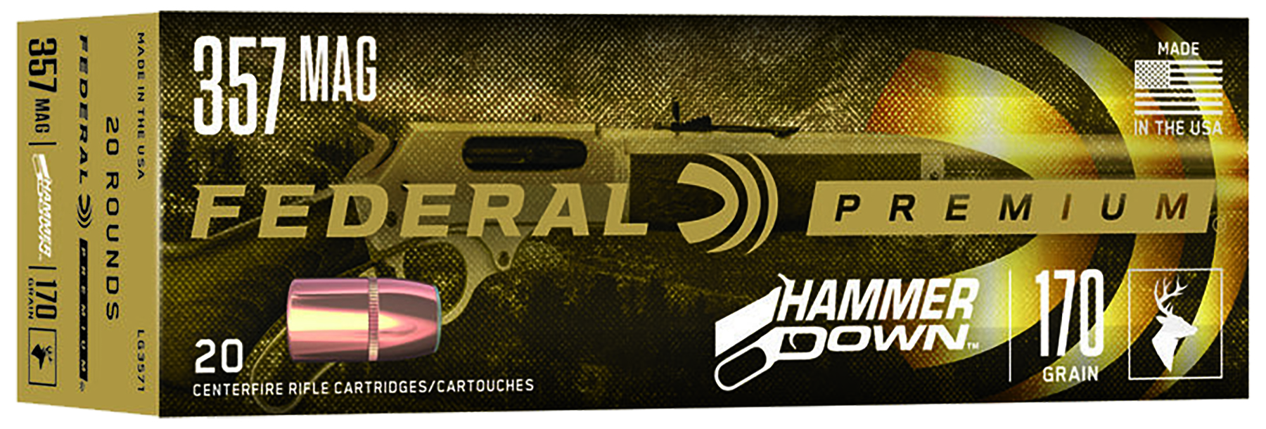 Federal LG3571 Premium HammerDown 357Mag 170gr Bonded Hollow Point 20 Per Box/10 Case