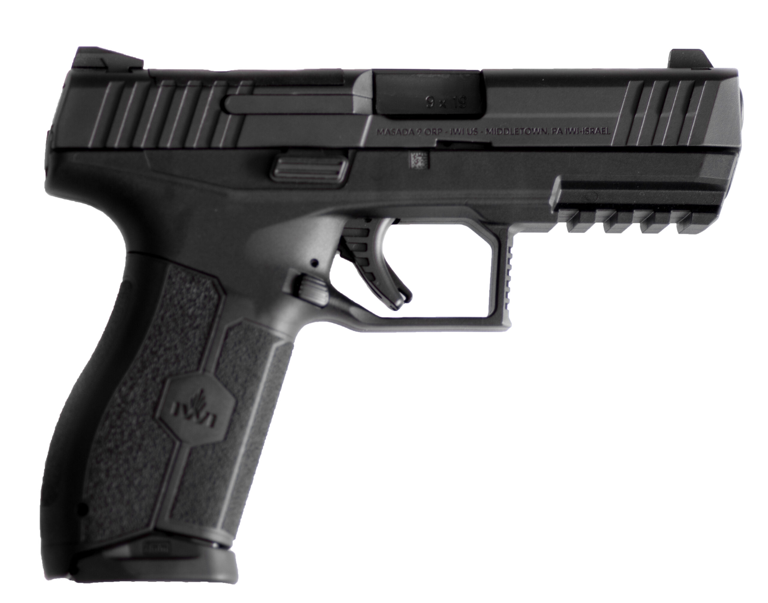 IWI US M9ORP17 MASADA 9mm Luger 17+1 4.10" Black Button Rifled Steel Barrel/Black Optic Ready/Serrated Slide/Black Polymer Frame w/Picatinny Rail/Black Polymer Grips Ambidextrous