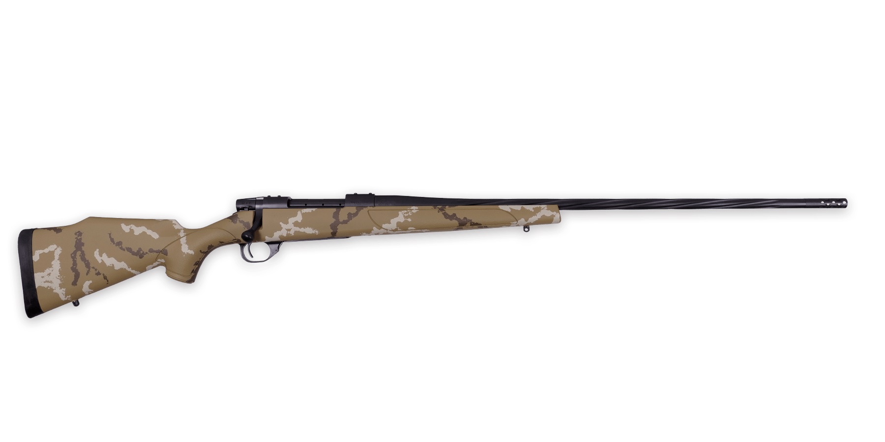 Weatherby VHH653WR8B Vanguard Outfitter 6.5-300 Wthby Mag 3+1 26" Threaded/Spiral Fluted, Graphite Black Barrel/Rec, Tan with Brown & White Sponge Synthetic Stock, Accubrake Muzzle Brake, Adj. Trigger