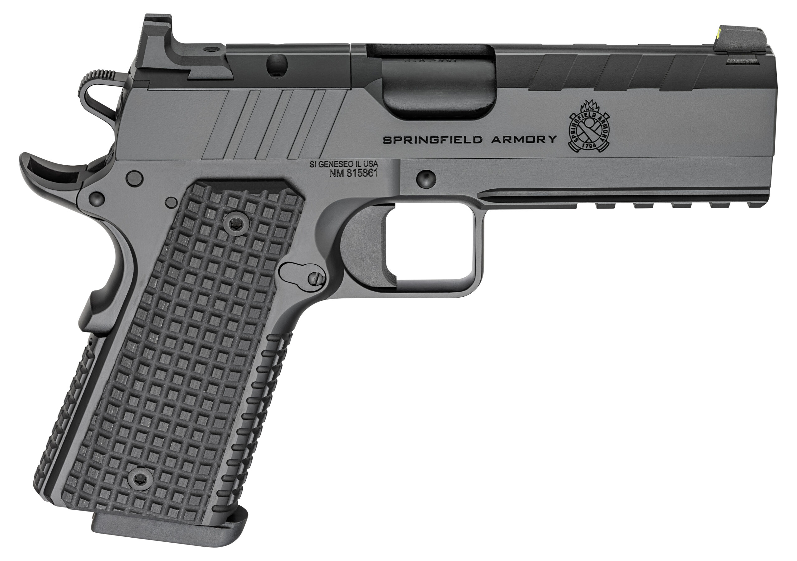 Springfield Armory PX9227LAOS 1911 Emissary 9mm 9+1 4.25" Stainless Steel Barrel Optic Ready Black Carbon Steel Slide VZ Grips Thin-Line G10 Grip