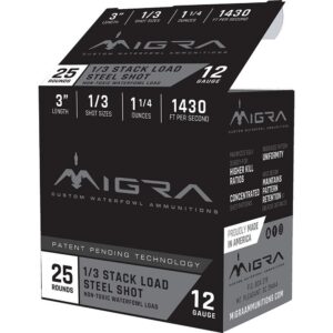 Migra Waterfowl Steel Shot Shotshells 12 ga 3" 1-1/4 oz 1430 fps #1/#3 25/ct